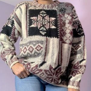 Vintage NINON de Lenclos nordic handknit sweater Wool Angora Grandpa